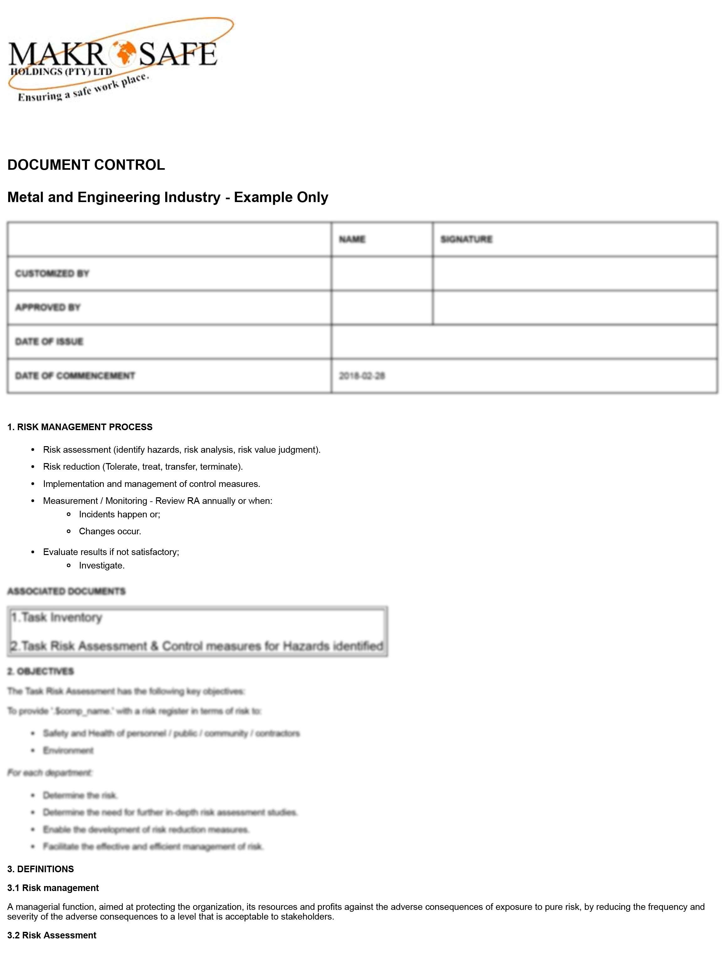 Metal and Engineering Industry Risk Assessment Methodology